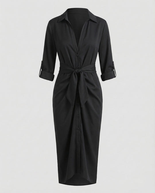 Damen Hemdblusen-Wickelkleid Bindegürtel