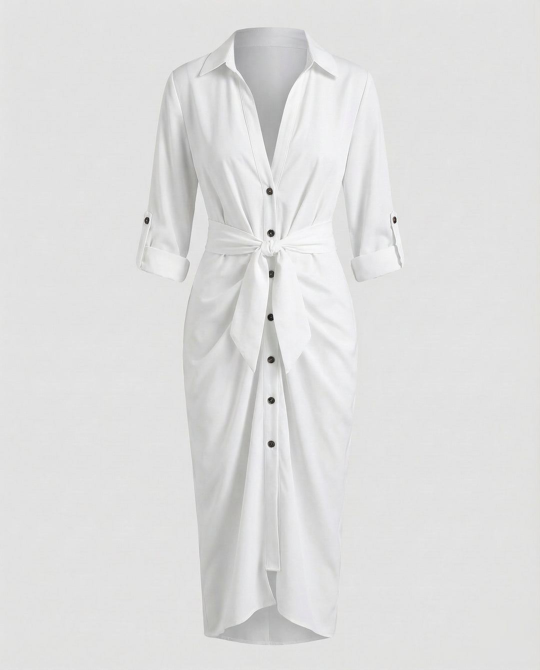 Damen Hemdblusen-Wickelkleid Bindegürtel