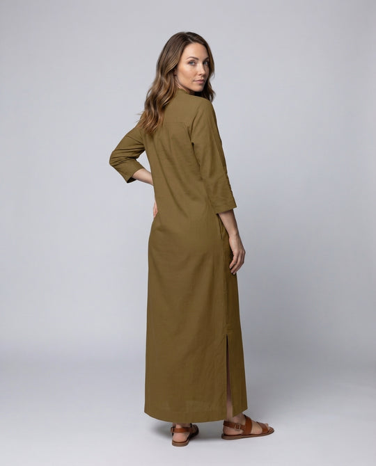 Damen Maxikleid Stehkragen Beinschlitz