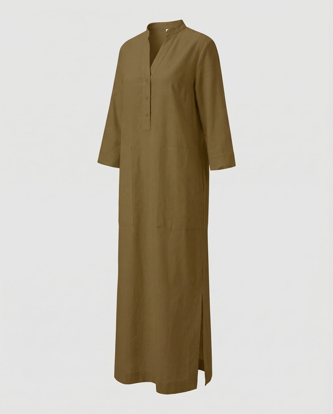 Damen Maxikleid Stehkragen Beinschlitz