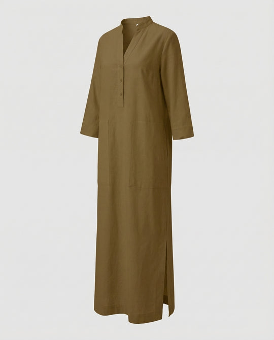 Damen Maxikleid Stehkragen Beinschlitz