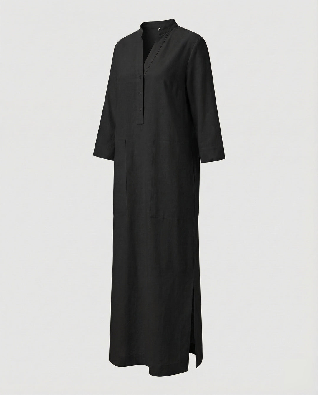Damen Maxikleid Stehkragen Beinschlitz