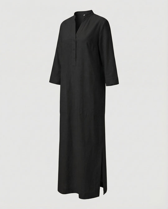 Damen Maxikleid Stehkragen Beinschlitz