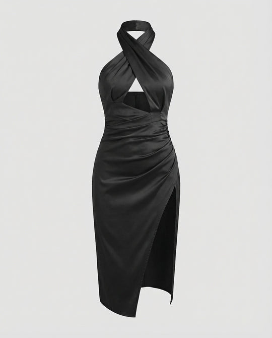 Damen Neckholder-Midikleid Hoher Seitenschlitz