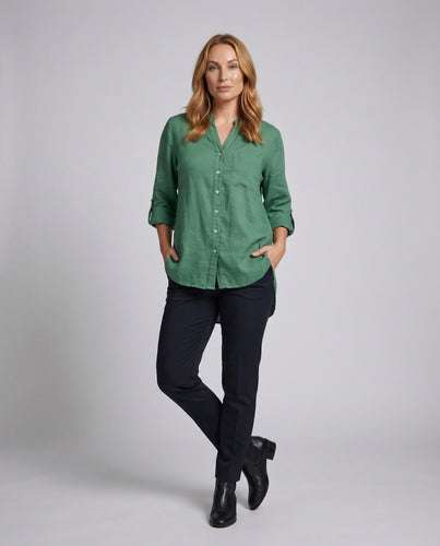 Damen Tunika-Bluse Leinenmix Rückenpartie