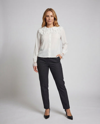 Damen Bluse Vintage-Stil Spitzenkragen