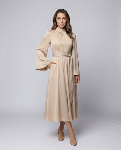 Damen Satiniertes Midikleid Wickel-Taillengürtel