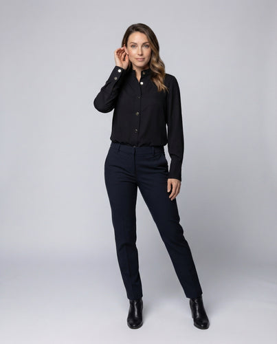 Damen Bluse Seidenähnlich Zierknopfleiste