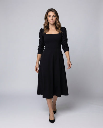 Damen Midikleid Quadratischer Ausschnitt Puffärmel