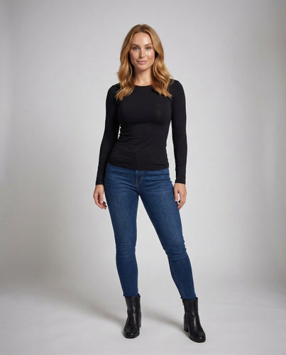 Damen Bauchfreies Langarmshirt Elastischer Jersey