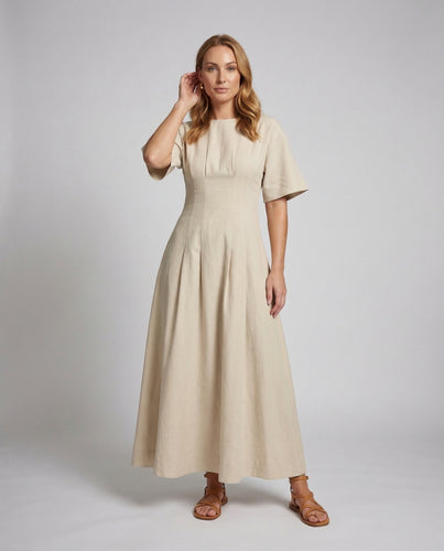 Damen Baumwoll-Poplin-Maxikleid Unterbrustnaht