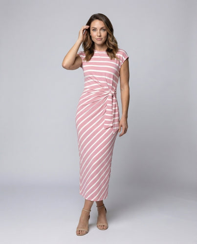 Damen Gestreiftes Midikleid Seitliches Knotendetail