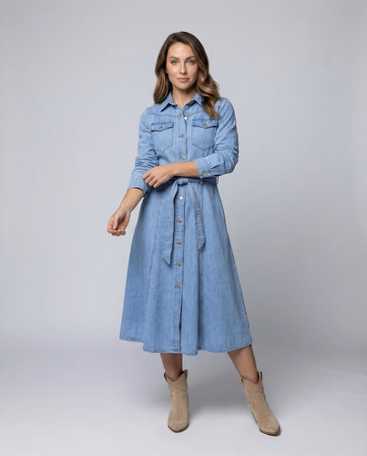 Damen Hemdblusen-Jeanskleid A-Linien-Rock