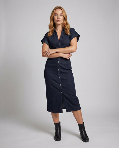 Damen Hemdkleid Geraffte Taille Midisilhouette