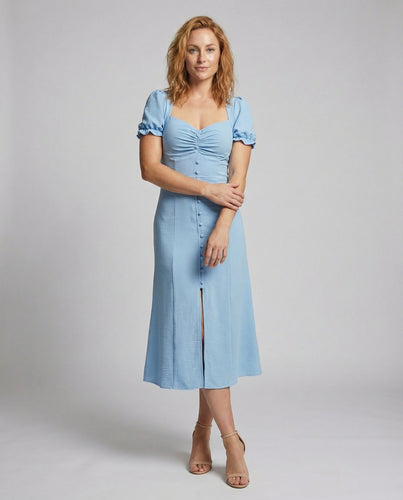 Damen Midikleid Geraffter Herzausschnitt Beinschlitz