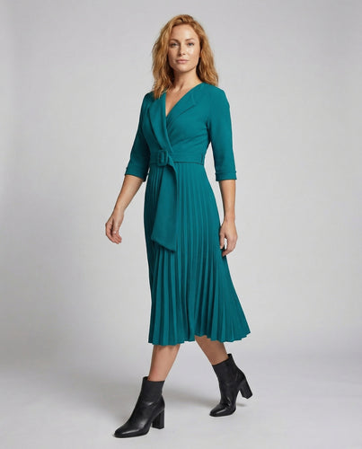 Damen Midikleid Reverskragen Plissierter Tellerrock