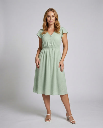 Damen Jacquard-Midikleid Flügelärmel