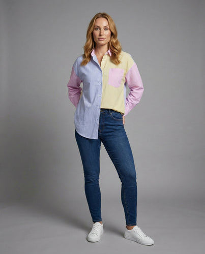 Damen Hemd Farbblock-Design Feine Streifen