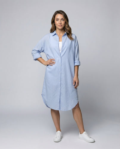 Damen Hemdkleid Krepp-Optik Krempelbare Ärmel