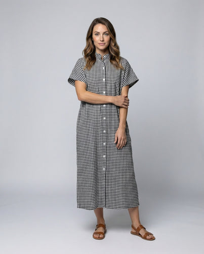 Damen Hemdkleid Vichy-Karo Stehkragen