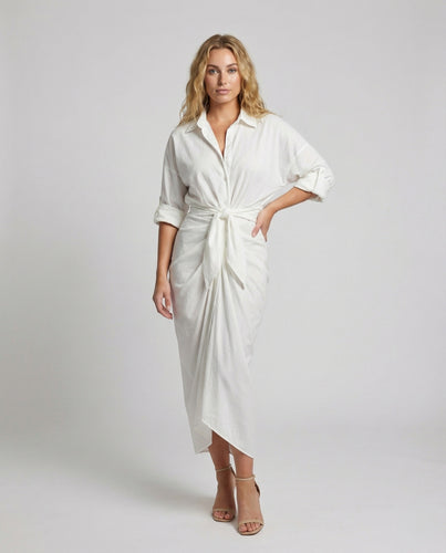 Damen Wickel-Hemdblusen-Midikleid Tulpenrock