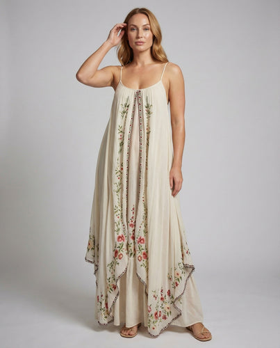 Damen Maxikleid Bestickt Zipfelsaum