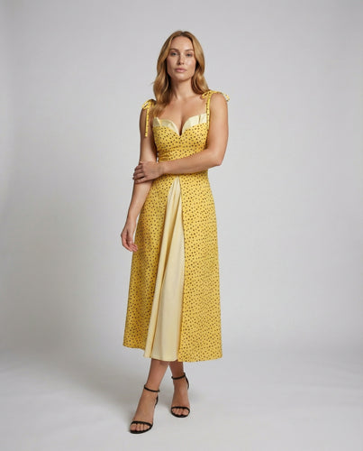 Damen Zweilagiges Midikleid Punkteprint Beinschlitz