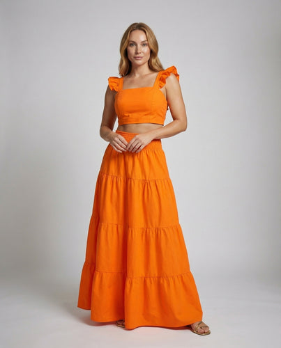 Boho-Sommer-Set Rüschen-Croptop Stufenrock