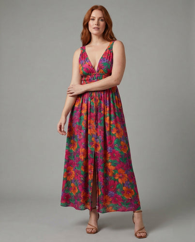 Damen Wickelmaxikleid V-Ausschnitt Tunnelzug