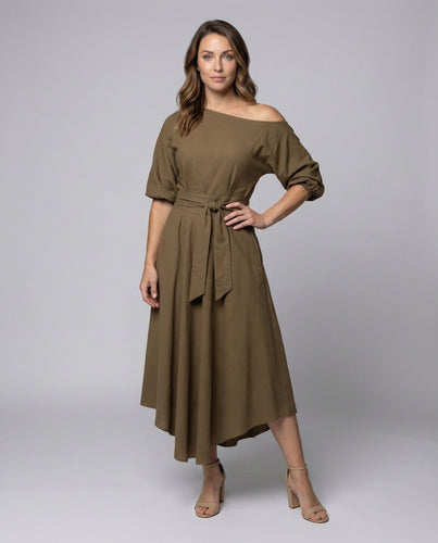 Damen Midikleid Asymmetrisch Bindegürtel