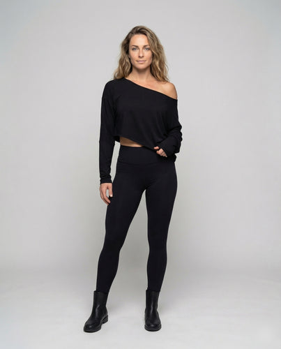 Damen Off-Shoulder-Lounge-Set Hochgeschnittene Leggings