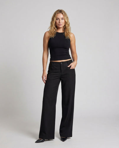Damen Weitbein-Hose Bundpasse Frontknopf