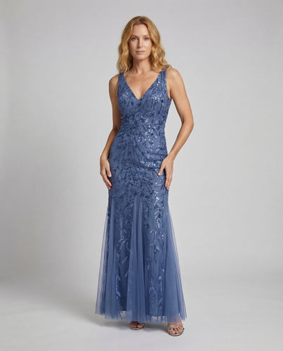 Damen Abendkleid Bestickt Pailletten Tüllschwung