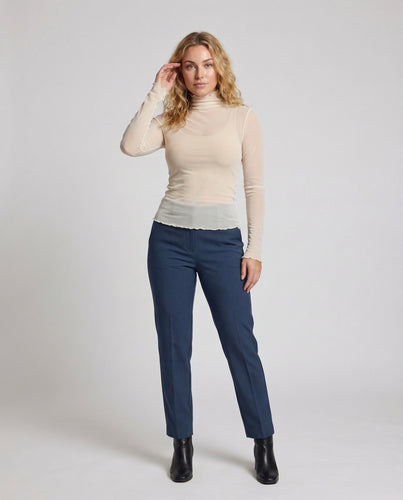 Damen Mesh-Langarmshirt Geraffter Stehkragen Daumenloch