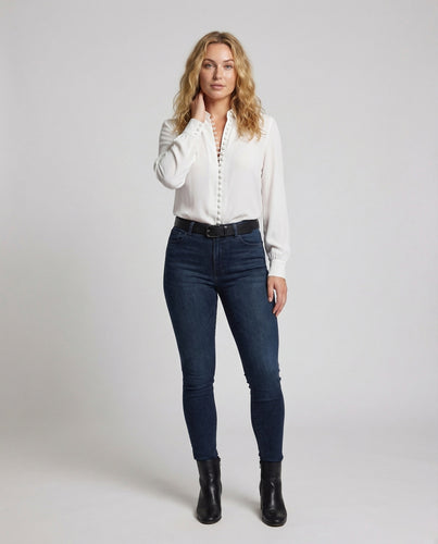 Damen V-Ausschnitt-Hemdbluse Schlaufenknopfleiste