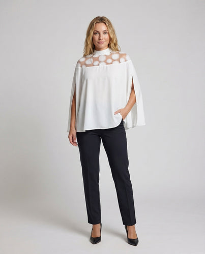 Damen Chiffonbluse Tülleinsatz Kreisapplikationen