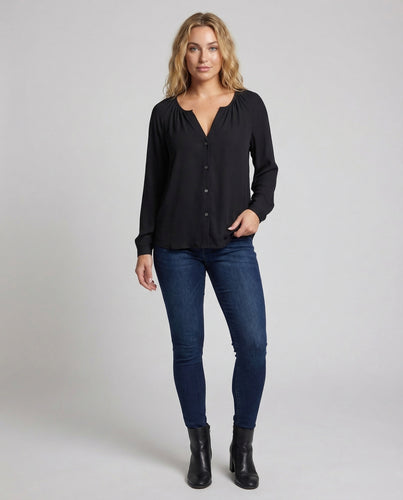 Damen Hemdbluse V-Ausschnitt Geraffte Schulter
