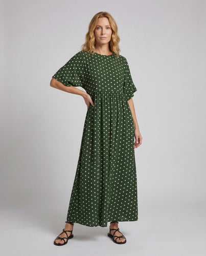 Damen Punkte-Maxikleid Fledermausärmel Knöchellang