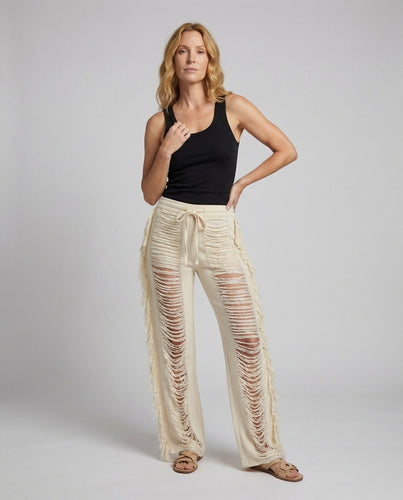 Damen Boho-Fransen-Palazzohose Quastenmuster