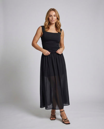 Damen gerafftes Maxikleid mit Drapé-Oberteil