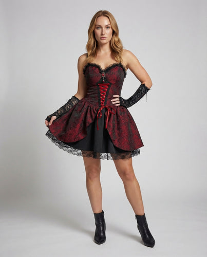 Damen gotisches Korsettkleid mit Brokatmuster