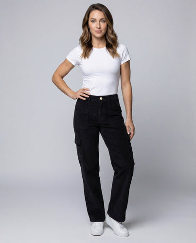 Damen hochgeschnittene Cord-Cargohose
