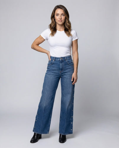 Damen hochgeschnittene Denim-Palazzohose