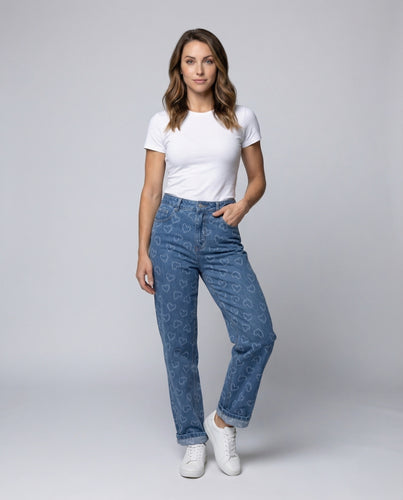 Damen gesteppte hochgeschnittene Jeanshose