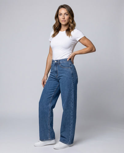 Damen minimalistische hochgeschnittene Palazzo-Jeans