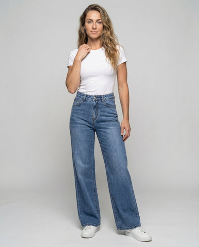 Damen hochgeschnittene Vintage-Jeans