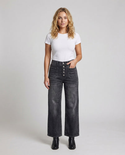 Damen hochgeschnittene weite knöchellange Jeans