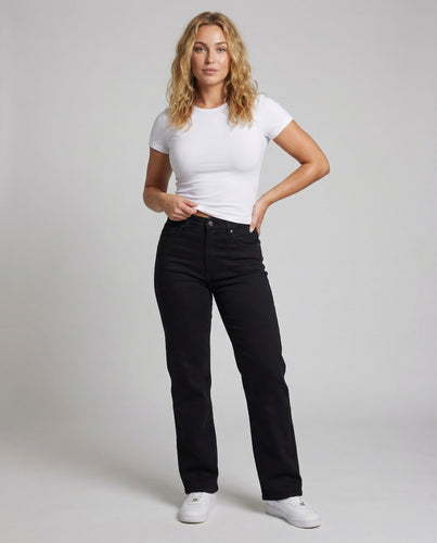 Damen hochgeschnittene weitgeschnittene Jeanshose