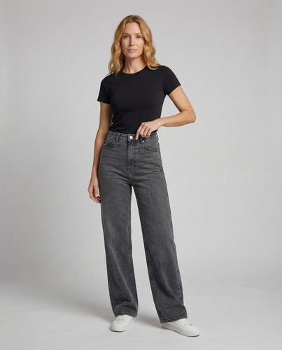 Damen hochtaillierte Oversize-Denimhose