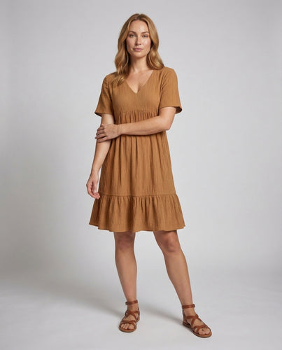 Damen knielanges Crinkle-Swingkleid